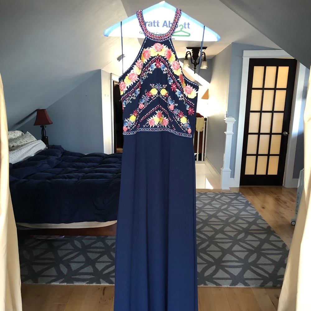 Lulus Navy Embroidered Dress